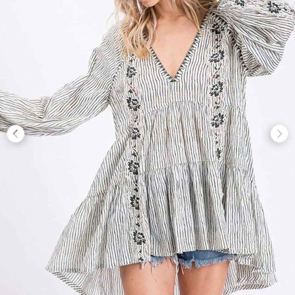 Free People Embroidered Floral Balloon Sleeve Tunic - Size xs